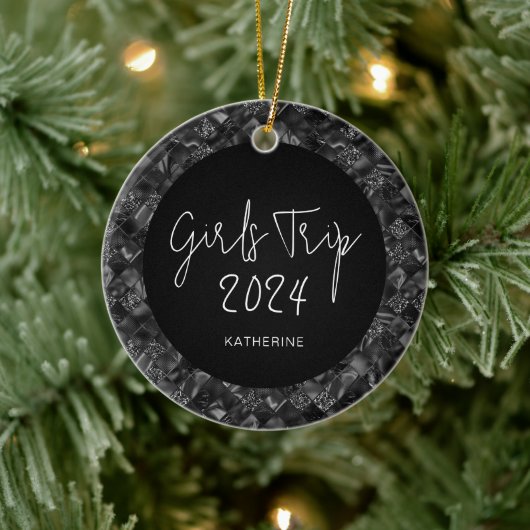 Gepersonaliseerde Elegante Meisjes Trip Faux Glitt Keramisch Ornament (Boom)