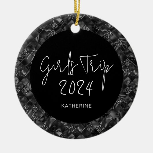 Gepersonaliseerde Elegante Meisjes Trip Faux Glitt Keramisch Ornament (Voorkant)