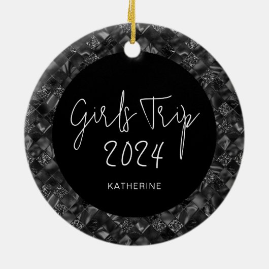 Gepersonaliseerde Elegante Meisjes Trip Faux Glitt Keramisch Ornament (Achterkant)