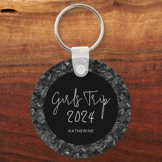 Gepersonaliseerde Elegante Meisjes Trip Faux Glitt Sleutelhanger (Achterkant)