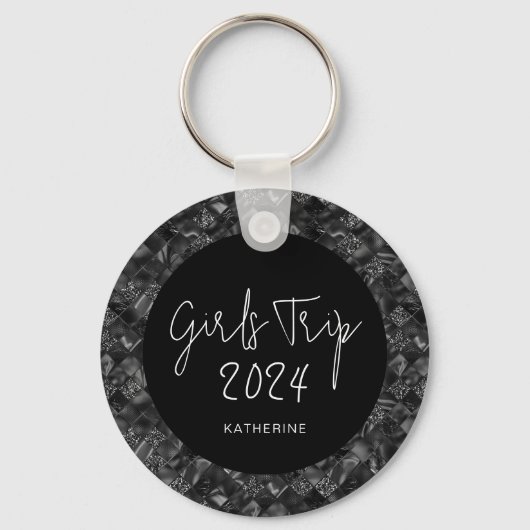 Gepersonaliseerde Elegante Meisjes Trip Faux Glitt Sleutelhanger (Achterkant)