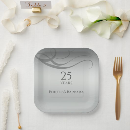 Gepersonaliseerde elegante moderne 25e verjaardag  papieren bordje (Huwelijk)