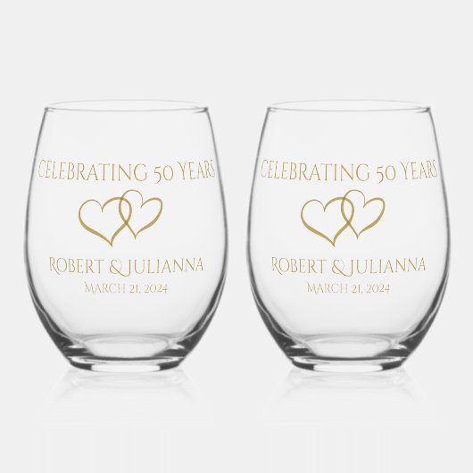 Gepersonaliseerde elegante moderne 50e Jubileum ca Wijnglas Zonder Voet (Voorkant)