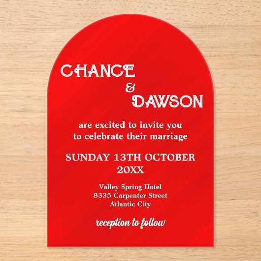 Gepersonaliseerde elegante & moderne bruiloft acryl uitnodigingen (Voorkant)