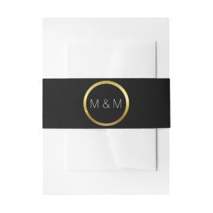 Gepersonaliseerde Elegante Monogram Zwart & Goud H Uitnodigingen Wikkel