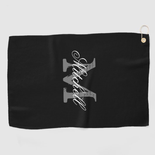 Gepersonaliseerde elegante monogram zwarte golfhan golfhanddoek (Horizontaal)
