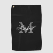 Gepersonaliseerde elegante monogram zwarte golfhan golfhanddoek (Voorkant)