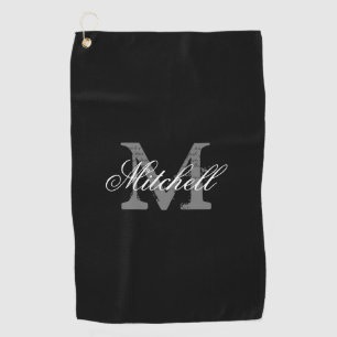 Gepersonaliseerde elegante monogram zwarte golfhan golfhanddoek