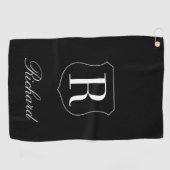 Gepersonaliseerde elegante naam monogram logo zwar golfhanddoek (Horizontaal)