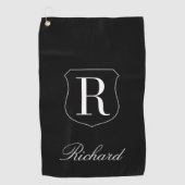 Gepersonaliseerde elegante naam monogram logo zwar golfhanddoek (Voorkant)