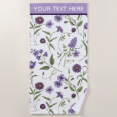 Gepersonaliseerde Elegante Paarse Bloemen Botanisc Strandlaken (Voorkant)