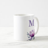 Gepersonaliseerde elegante paarse tulp monogram koffiemok (Voorkant rechts)