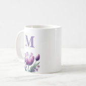 Gepersonaliseerde elegante paarse tulp monogram koffiemok (Voorkant links)