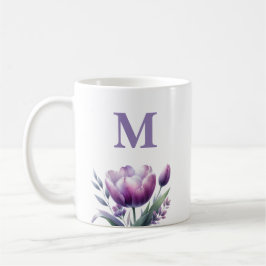 Gepersonaliseerde elegante paarse tulp monogram koffiemok