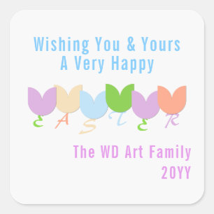 Gepersonaliseerde elegante Paaslente Tulpen Bloeme Vierkante Sticker