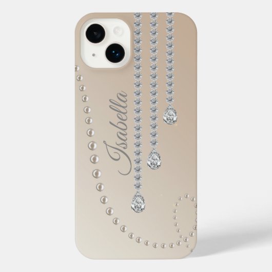 Gepersonaliseerde Elegante Parel en Diamanten op B iPhone Hoesje (Achterkant)