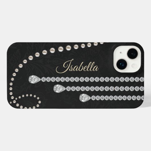 Gepersonaliseerde Elegante Parel en Diamanten op Z iPhone Hoesje (Achterkant horizontaal)