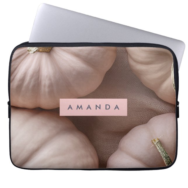 Gepersonaliseerde Elegante Pastel Pompoen met Goud Laptop Sleeve (Voorkant)