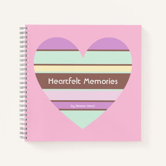 Gepersonaliseerde Elegante Pastel Stripes Hart op Notitieboek (Voorkant)
