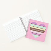 Gepersonaliseerde Elegante Pastel Stripes Hart op Notitieboek (Binnen)