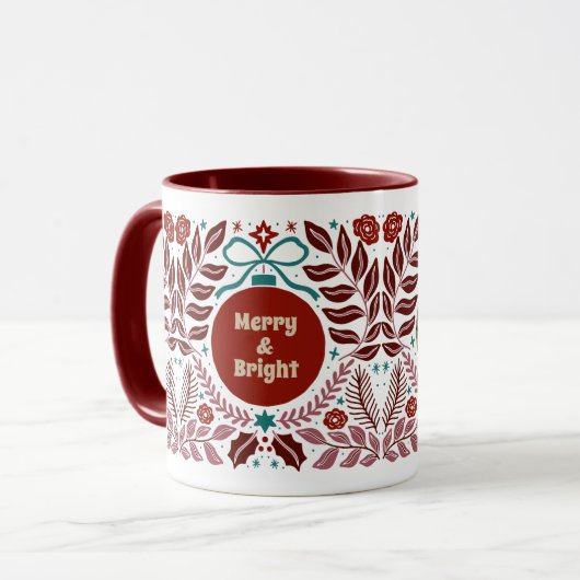 Gepersonaliseerde Elegante  Rode Bloemen Kerst Mok (Voorkant links)