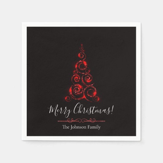 Gepersonaliseerde Elegante Rode Glitter Kerstboom Servet (Voorkant)