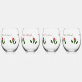 Gepersonaliseerde elegante rode rozen & Holly vaka Wijnglas Zonder Voet (Voorkant)