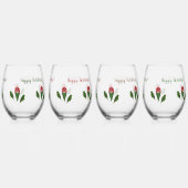 Gepersonaliseerde elegante rode rozen & Holly vaka Wijnglas Zonder Voet (Achterkant)