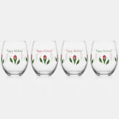 Gepersonaliseerde elegante rode rozen & Holly vaka Wijnglas Zonder Voet (Links)