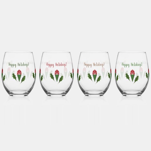 Gepersonaliseerde elegante rode rozen & Holly vaka Wijnglas Zonder Voet (Links)