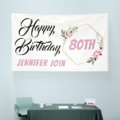 Gepersonaliseerde elegante roestroze bloemen verja spandoek (Beurs)