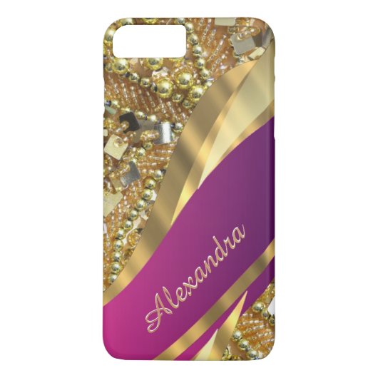 Gepersonaliseerde elegante roze en gouden bling Case-Mate iPhone case (Achterkant)
