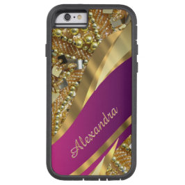Gepersonaliseerde elegante roze en gouden bling iPhone 13 hoesje
