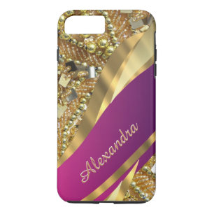 Gepersonaliseerde elegante roze en gouden bling 	iPhone 8/7 plus hoesje