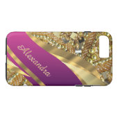 Gepersonaliseerde elegante roze en gouden bling Case-Mate iPhone case (Achterkant (Horizontaal))