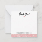 Gepersonaliseerde elegante roze glitter dank u notitiekaartje (Voorkant)