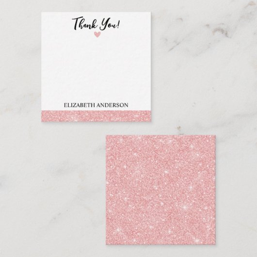 Gepersonaliseerde elegante roze glitter dank u notitiekaartje (Voorkant / Achterkant)