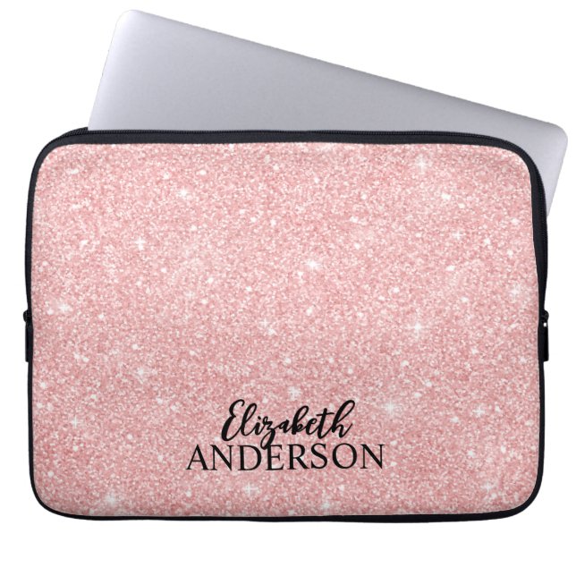 Gepersonaliseerde elegante roze glitter laptop sle sleeve (Voorkant)