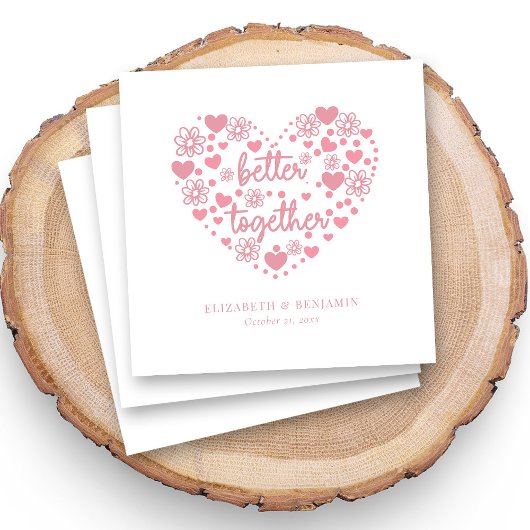 Gepersonaliseerde Elegante Roze Hart en Bloem Brui Servet