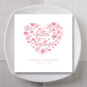 Gepersonaliseerde Elegante Roze Hart en Bloem Brui Servet