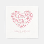 Gepersonaliseerde Elegante Roze Hart en Bloem Brui Servet (Voorkant)