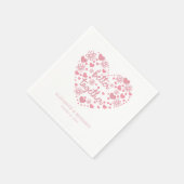 Gepersonaliseerde Elegante Roze Hart en Bloem Brui Servet (Hoek)