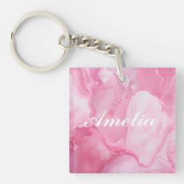 Gepersonaliseerde elegante roze marmeren kalligraf sleutelhanger