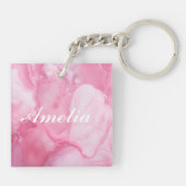 Gepersonaliseerde elegante roze marmeren kalligraf sleutelhanger (Achterkant)