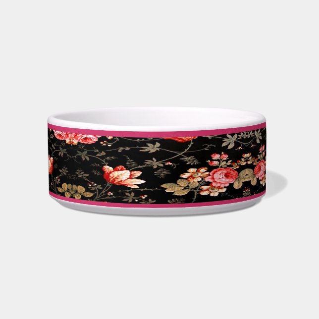 Gepersonaliseerde Elegante Roze Roos Pet Bowl Voerbakje (Rechts)