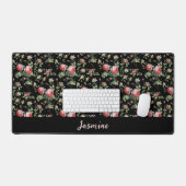 Gepersonaliseerde Elegante Roze Roze Bloemen Bureaumat (Keyboard & Muis)