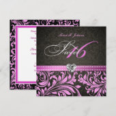 Gepersonaliseerde elegante roze & zwarte Damask Sw Kaart (Voorkant / Achterkant)