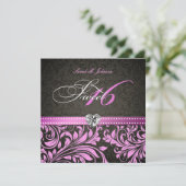 Gepersonaliseerde elegante roze & zwarte Damask Sw Kaart (Staand voorkant)