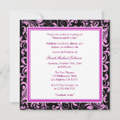 Gepersonaliseerde elegante roze & zwarte Damask Sw Kaart (Achterkant)