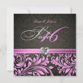 Gepersonaliseerde elegante roze & zwarte Damask Sw Kaart (Voorkant)